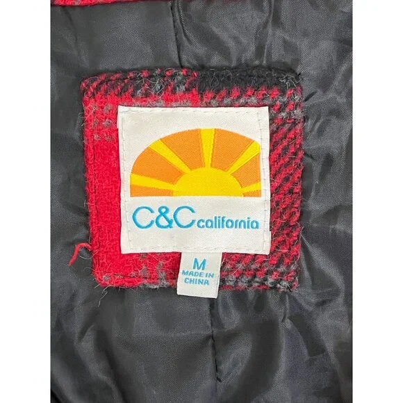 C&C California Red Black Buffalo Plaid Jacket Women's Size Medum - Picture 8 of 11